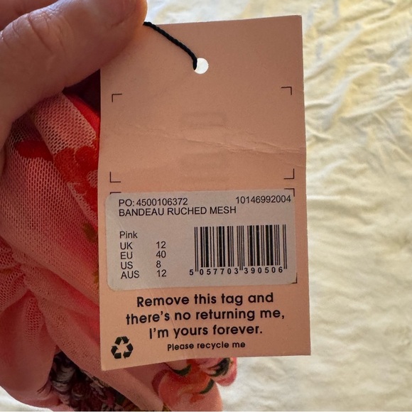 Missguided Neon Pink Dragon/Floral Print Ruched Bandeau Top | Size M | NWT - Picture 7 of 7